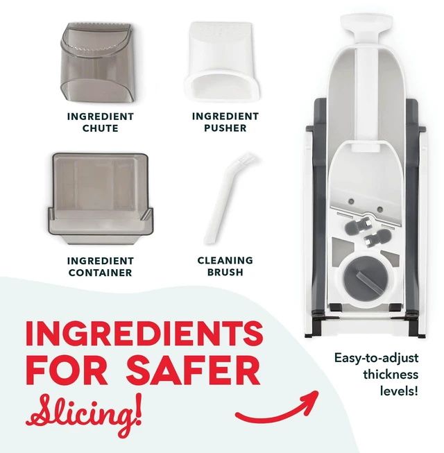 Alt view image 14 of 14 - Safe Slice® Mandoline - Compact, Foldable Food Slicer - Slice, Dice, Julienne & More - Perfect for Quick Food Prep - Recipe Guide Included - Cool Grey