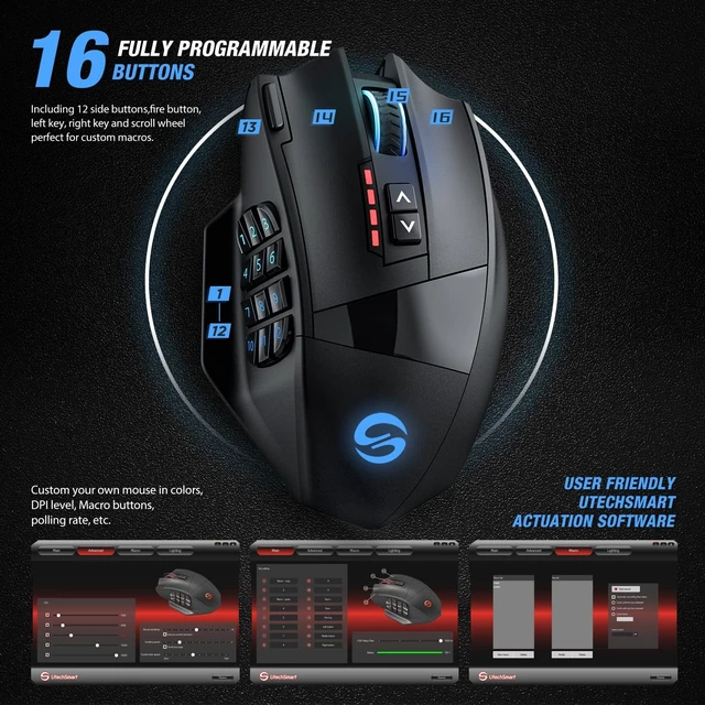 Alt view image 11 of 12 - Gaming Mouse RGB Wired, 16400 DPI High Precision Laser Programmable MMO Computer Gaming Mice