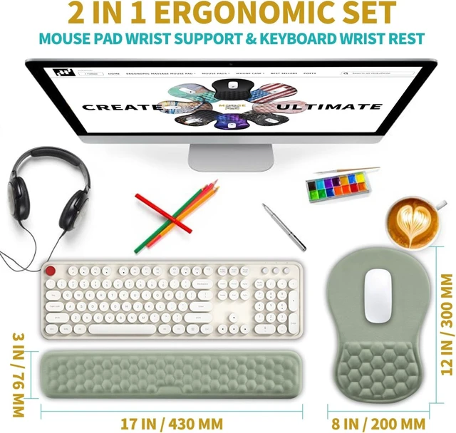 Alt view image 8 of 12 - Ergonomic Mouse Pad Wrist Support & Wrist Rest for Computer Keyboard Set, with Relieve Carpal Tunnel Pain Massage Bulge and Full Memory Gel Design (2In1 Set, Light Green)