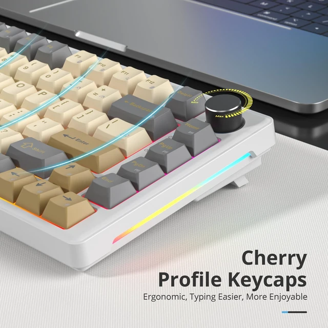 Alt view image 12 of 12 - Retro Mechanical Keyboard Gasket with Knob, Custom Wired Creamy Gaming Keyboard TKL 75 Percent Hot Swappable RGB Backlit, Pre-lubed Switch for Win/MAC PC LaptopShimmer/White Switch