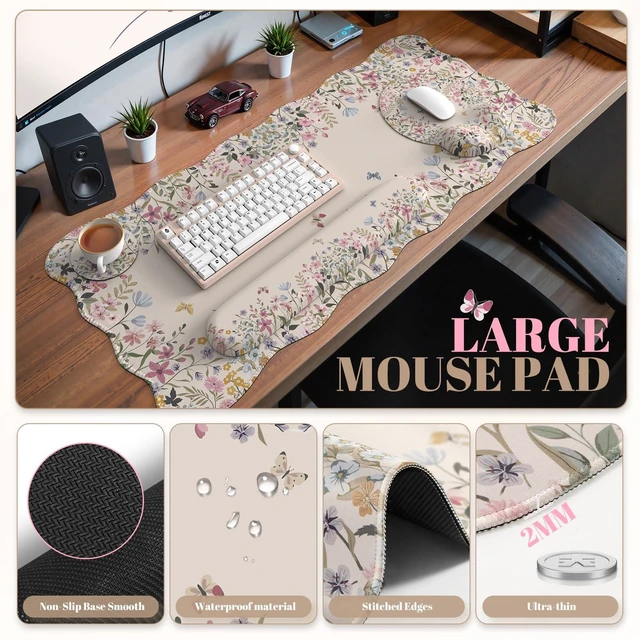 Alt view image 9 of 14 - Beige Keyboard Mat 35.4"x15.7", Desk Protector for Workspace
