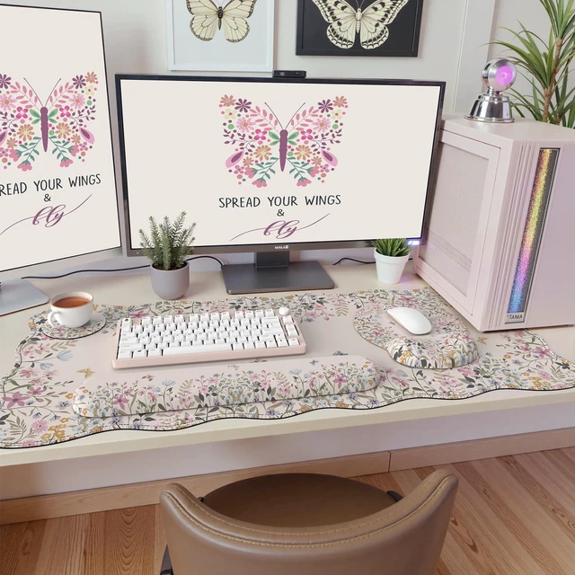 Alt view image 14 of 14 - Beige Keyboard Mat 35.4"x15.7", Desk Protector for Workspace