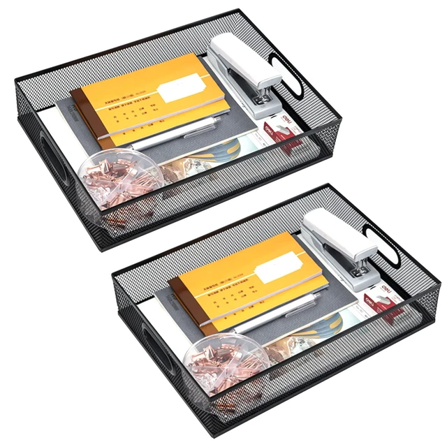 Alt view image 8 of 14 - Desk Drawer Organizer, Stable Metal Mesh Desk Storage Tray, Versatile Storage Box Set for Office Home Supplies,13 x 9 inches