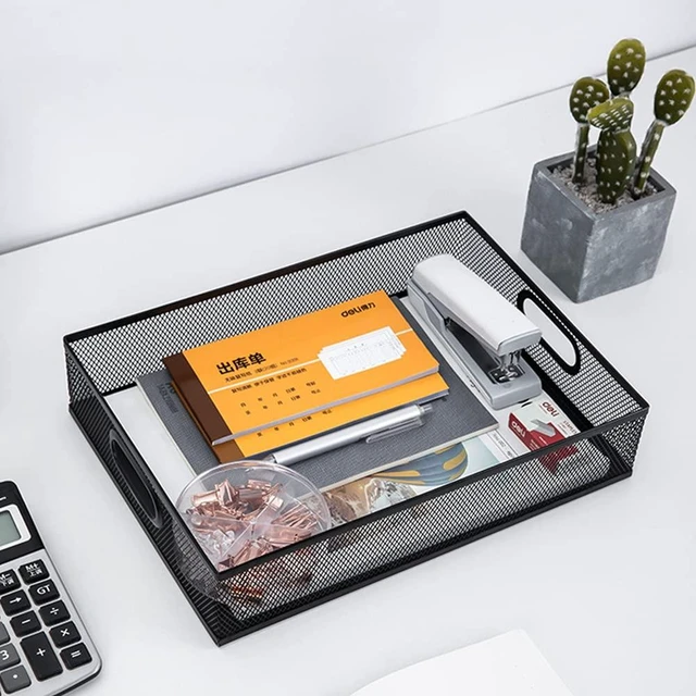 Alt view image 12 of 14 - Desk Drawer Organizer, Stable Metal Mesh Desk Storage Tray, Versatile Storage Box Set for Office Home Supplies,13 x 9 inches
