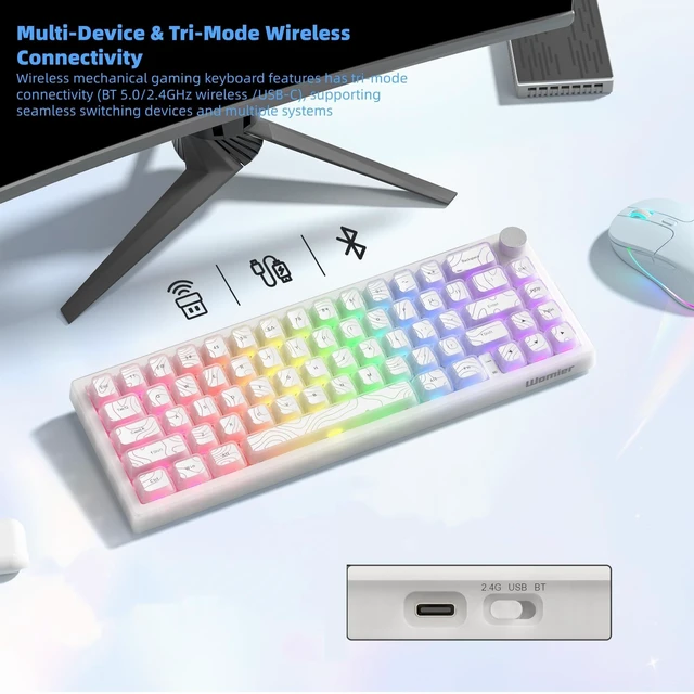 Alt view image 10 of 14 - Keyboard Gaming, Wireless Mechanical Creamy Keyboard QMK/VIA