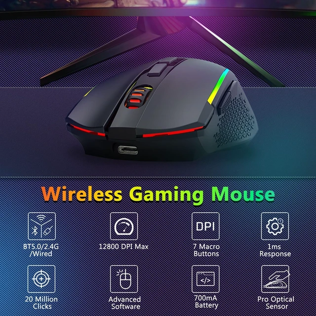 Alt view image 11 of 14 - Wireless Gaming Keyboard and Mouse Combo, 60% Portable, Black