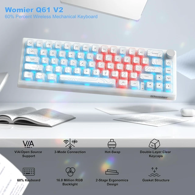 Alt view image 14 of 14 - Keyboard Gaming, Wireless Mechanical Creamy Keyboard QMK/VIA