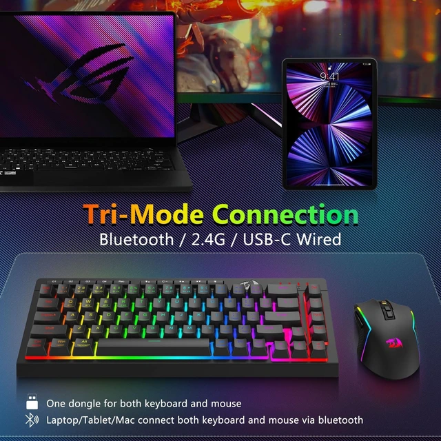 Alt view image 12 of 14 - Wireless Gaming Keyboard and Mouse Combo, 60% Portable, Black