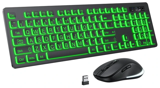 Alt view image 7 of 12 - Large Print Wireless Keyboard and Mouse - 7 Colors Backlit Keyboard, Oversize Letters Keys Easy to See and Type, Rechargeable Keyboard and Mouse with Light Up Key, Compatible for PC, Windows, Gaming