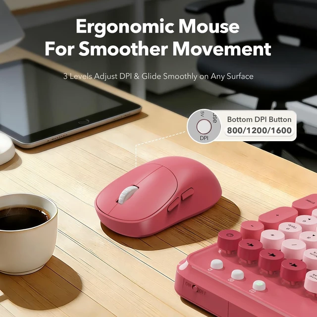Alt view image 13 of 14 - Wireless Keyboard and Mouse Combo, Rose, Round Keycaps, Phone/Tablet Holder