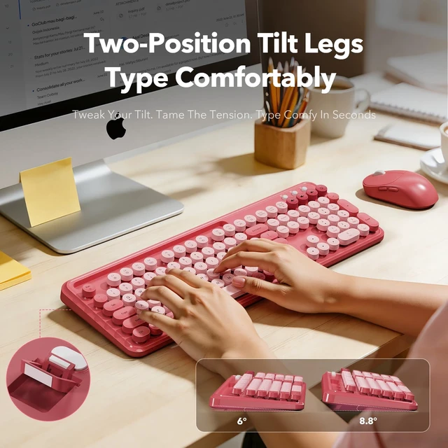 Alt view image 11 of 14 - Wireless Keyboard and Mouse Combo, Rose, Round Keycaps, Phone/Tablet Holder