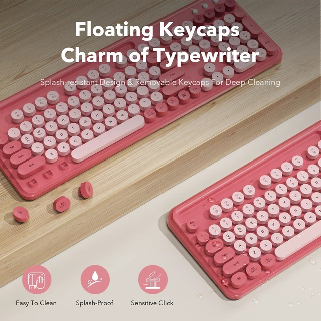 Alt view image 10 of 14 - Wireless Keyboard and Mouse Combo, Rose, Round Keycaps, Phone/Tablet Holder