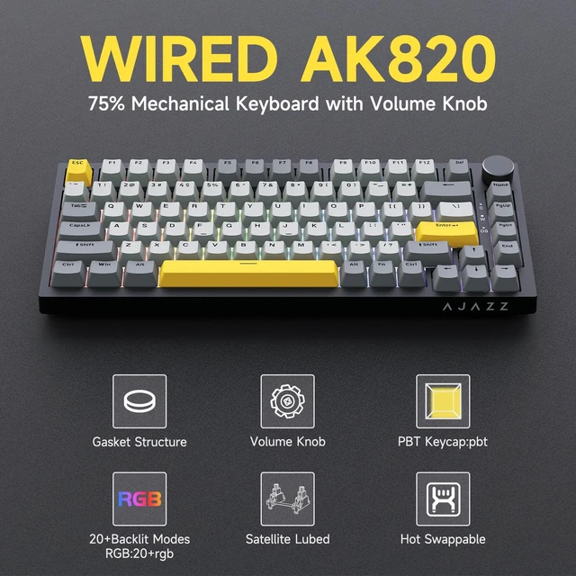 Alt view image 9 of 14 - Hot Swappable Mechanical Keyboard with Volume Knob, Gasket Mount Wired Gaming Creamy Keyboard, Pre-lubed Linear Switch, South-Facing RGB, PBT Keycaps