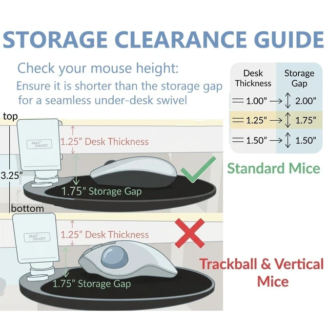 Alt view image 10 of 14 - Clamp on Mouse Platform, Clip on Mouse Pad, Rotating 360, Easy Slide Out Tray, Suitable Up to for 1.5" Thickness Desk, for Home, Office to Save Space (Black)