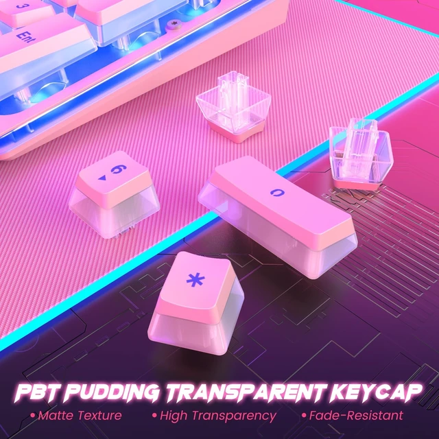 Alt view image 10 of 14 - Pink Creamy Keyboard, 104 Keys All-Metal Panel, Rainbow LED Backlit Silent Gaming Keyboard, Wrist Rest, PBT Keycap, Anti-ghosting Keys, Light Up USB Wired Computer Keyboard for PC