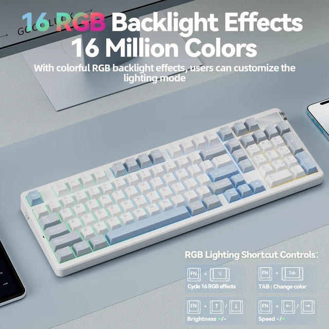 Alt view image 14 of 14 - Mechanical Keyboard Wireless, Tri-Mode BT5.0/2.4GHz/USB-C, Creamy Keyboard with Number Pad, Gasket Structure Hot Swappable, Custom Gaming Keyboard RGB Backlit with Knob for PC