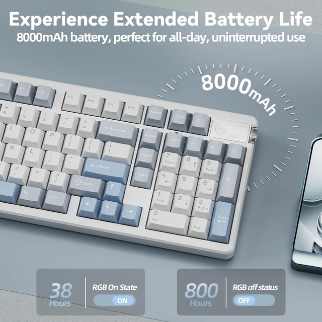 Alt view image 11 of 14 - Mechanical Keyboard Wireless, Tri-Mode BT5.0/2.4GHz/USB-C, Creamy Keyboard with Number Pad, Gasket Structure Hot Swappable, Custom Gaming Keyboard RGB Backlit with Knob for PC