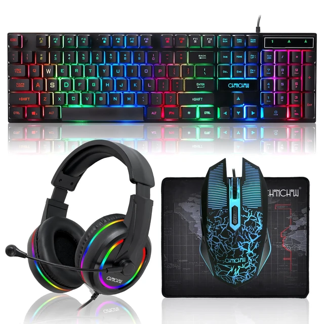 Alt view image 8 of 14 - Gaming LED Keyboard Mouse Headset and Mousepad Bundle,Wired Rainbow