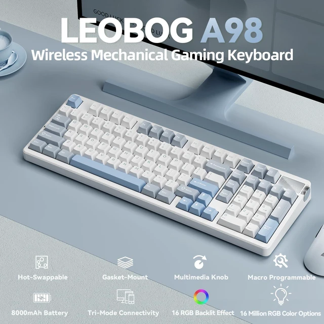 Alt view image 9 of 14 - Mechanical Keyboard Wireless, Tri-Mode BT5.0/2.4GHz/USB-C, Creamy Keyboard with Number Pad, Gasket Structure Hot Swappable, Custom Gaming Keyboard RGB Backlit with Knob for PC