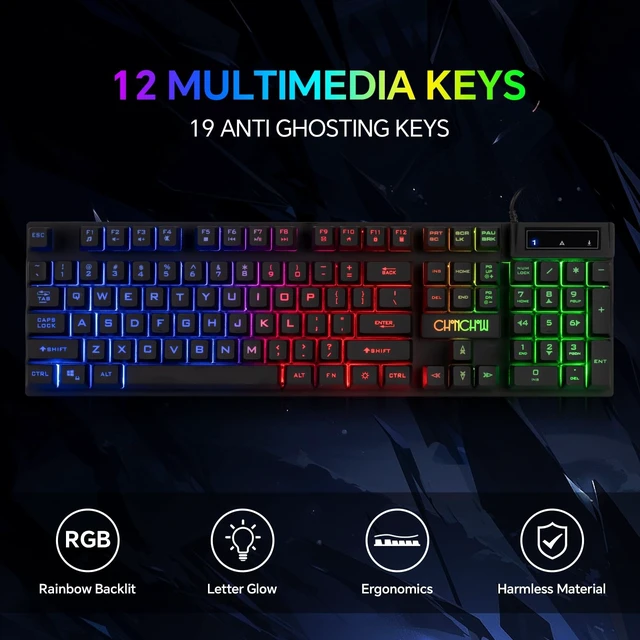 Alt view image 9 of 14 - Gaming LED Keyboard Mouse Headset and Mousepad Bundle,Wired Rainbow