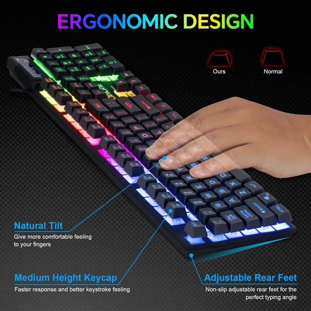 Alt view image 10 of 14 - Gaming LED Keyboard Mouse Headset and Mousepad Bundle,Wired Rainbow