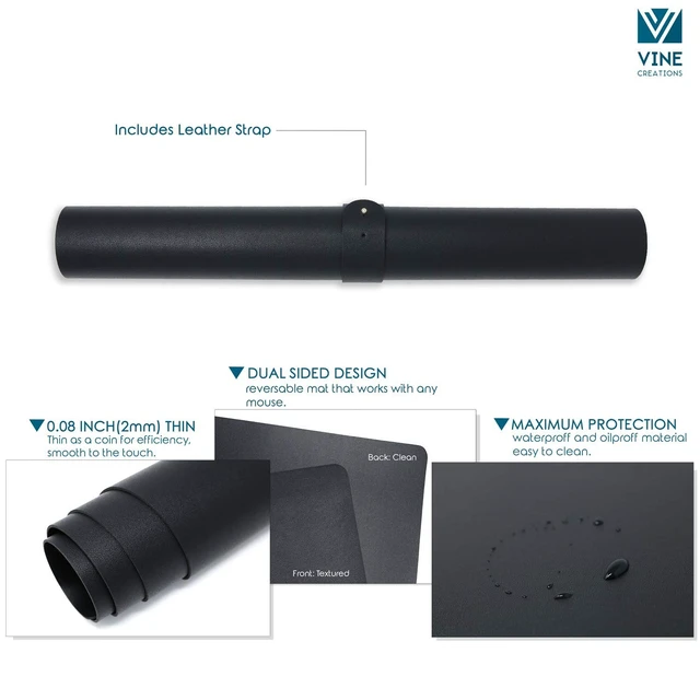 Alt view image 11 of 12 - Leather Desk Pad 36" x 20", Vine Creations Office Desk Mat Waterproof Black - Premium Quality - Smooth Mouse Writing Surface - Maximum Protection Dual-Sided Pu Leather Blotter for Desk Office/Home