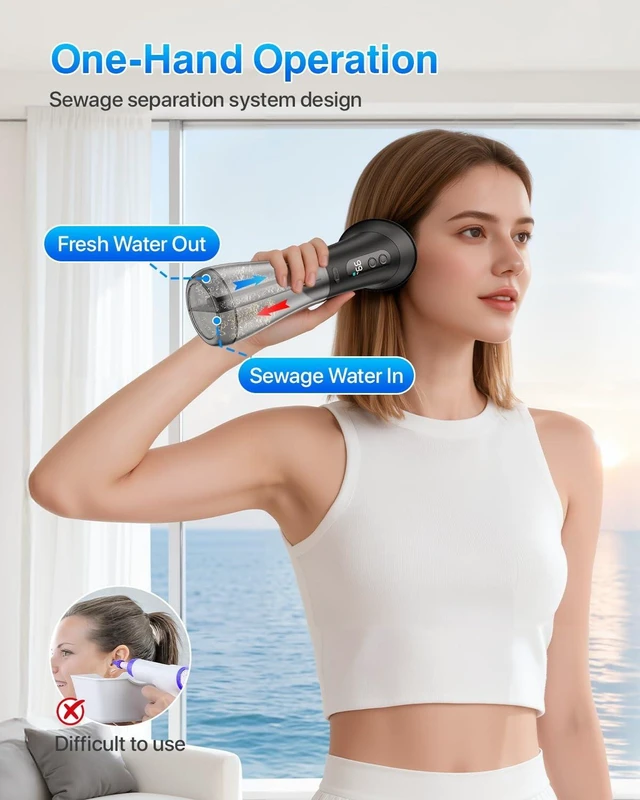 Alt view image 10 of 14 - Electric Ear Wax Removal with One-Piece Waste Tank and Smart Display, 3 Targeted Modes, 230ml Detachable Tank, 12 Nozzles -Ear Cleaning Kit IPX7