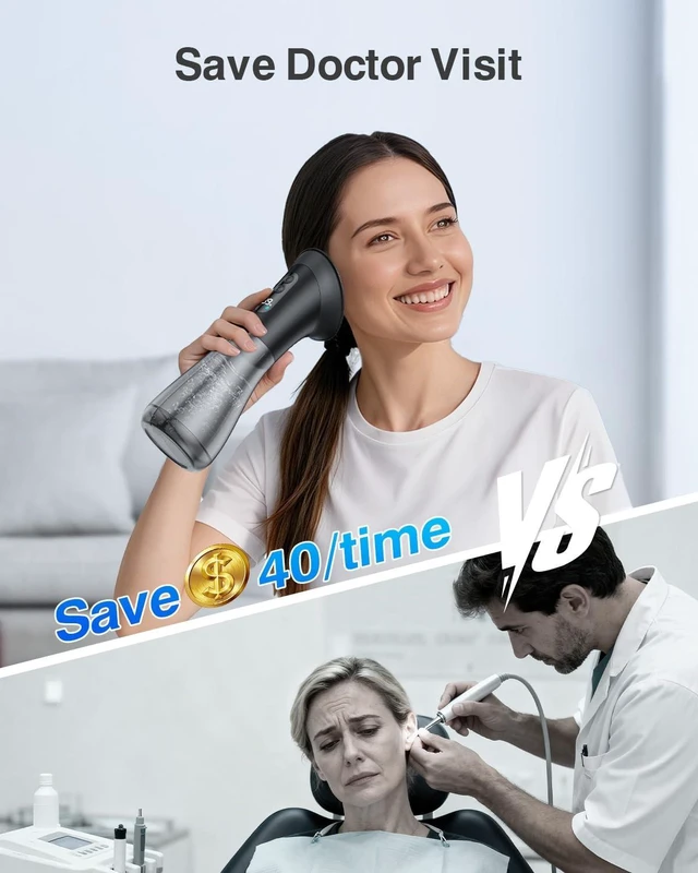Alt view image 11 of 14 - Electric Ear Wax Removal with One-Piece Waste Tank and Smart Display, 3 Targeted Modes, 230ml Detachable Tank, 12 Nozzles -Ear Cleaning Kit IPX7