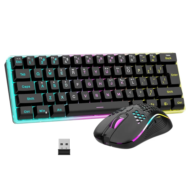 Alt view image 8 of 14 - Wireless Gaming Keyboard and Mouse Combo, 2500mAh Rechargeable Battery, Ultra-Compact Small RGB Mechanical Feel Keyboard, Lightweight Honeycomb Optical Mouse for Gaming/Business, Black
