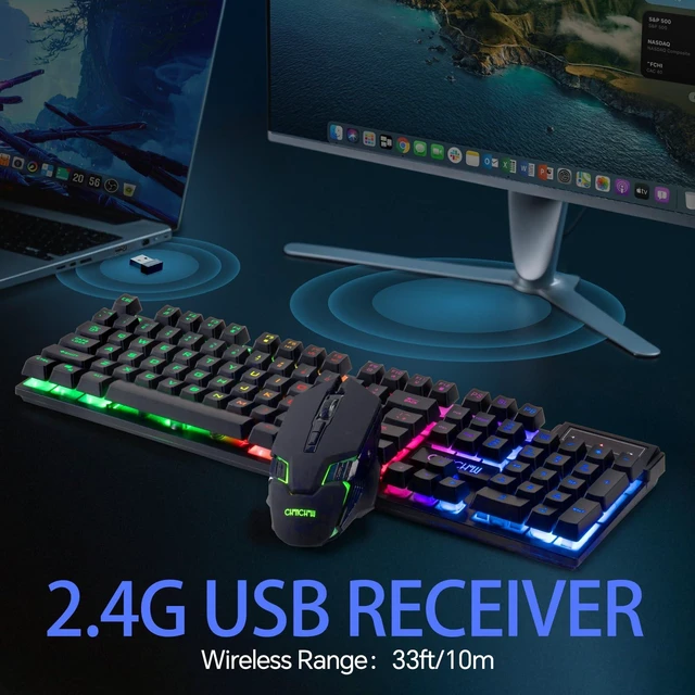 Alt view image 9 of 14 - Wireless Keyboard and Mouse 2.4GHz Rechargeable Light up Letters