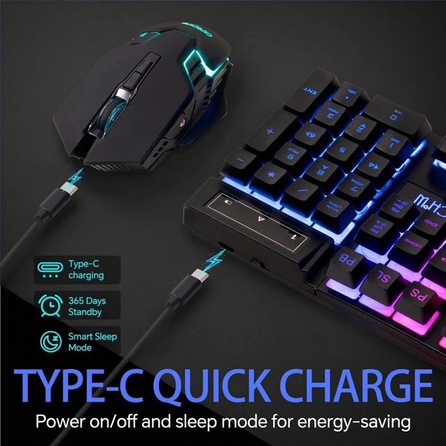 Alt view image 10 of 14 - Wireless Keyboard and Mouse 2.4GHz Rechargeable Light up Letters