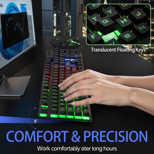 Alt view image 13 of 14 - Wireless Keyboard and Mouse 2.4GHz Rechargeable Light up Letters