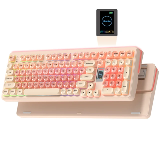 Alt view image 8 of 14 - Foundation Mechanical Keyboard,98% Pink Creamy Keyboard Gaming Keyboard,3 Mode with Multimedia Screen,RGB Backlit,Jelly MOA Profile keycaps for Win/Mac,Pink