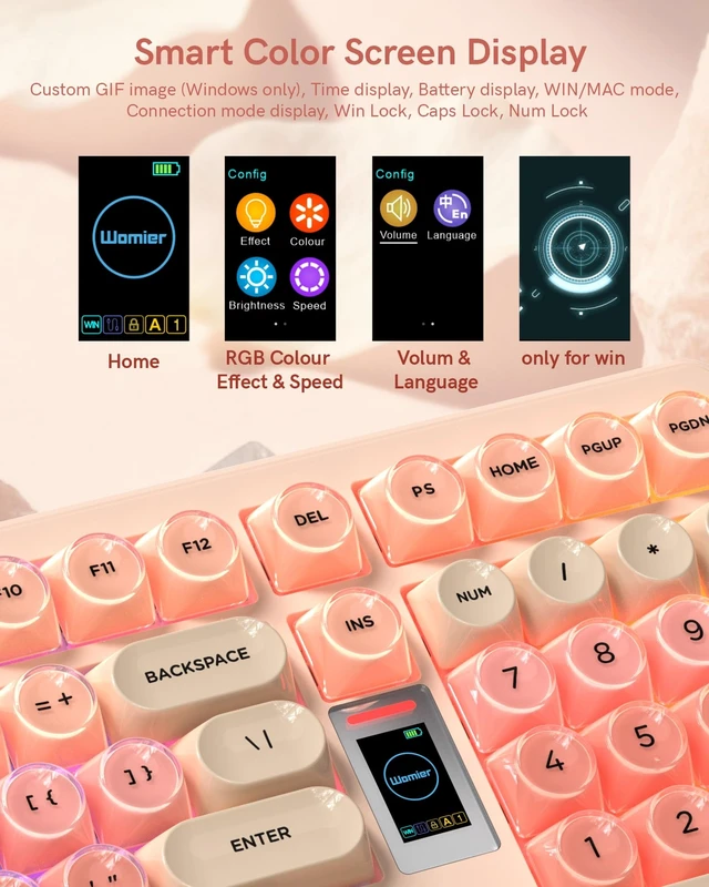 Alt view image 12 of 14 - Foundation Mechanical Keyboard,98% Pink Creamy Keyboard Gaming Keyboard,3 Mode with Multimedia Screen,RGB Backlit,Jelly MOA Profile keycaps for Win/Mac,Pink