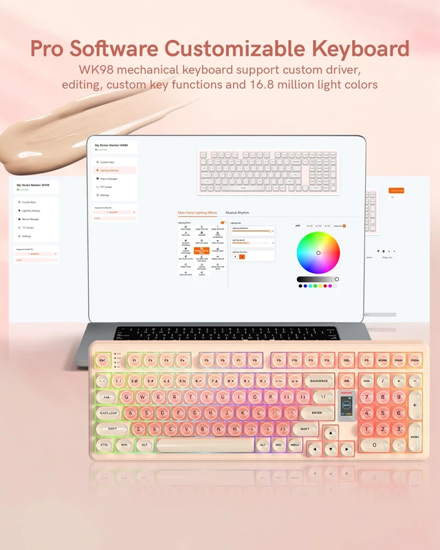Alt view image 14 of 14 - Foundation Mechanical Keyboard,98% Pink Creamy Keyboard Gaming Keyboard,3 Mode with Multimedia Screen,RGB Backlit,Jelly MOA Profile keycaps for Win/Mac,Pink