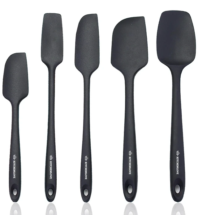 Alt view image 8 of 14 - Premium 600°F Heat Resistant 5 Piece Silicone Spatula Set for Baking, Cooking, Mixing - Non-Stick with High Grade S-Iron Steel Core - One Piece Seamless Design - BPA Free (Black)