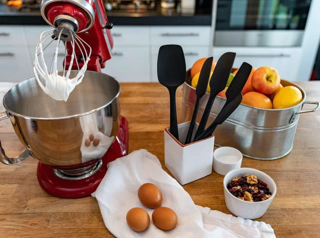 Alt view image 9 of 14 - Premium 600°F Heat Resistant 5 Piece Silicone Spatula Set for Baking, Cooking, Mixing - Non-Stick with High Grade S-Iron Steel Core - One Piece Seamless Design - BPA Free (Black)