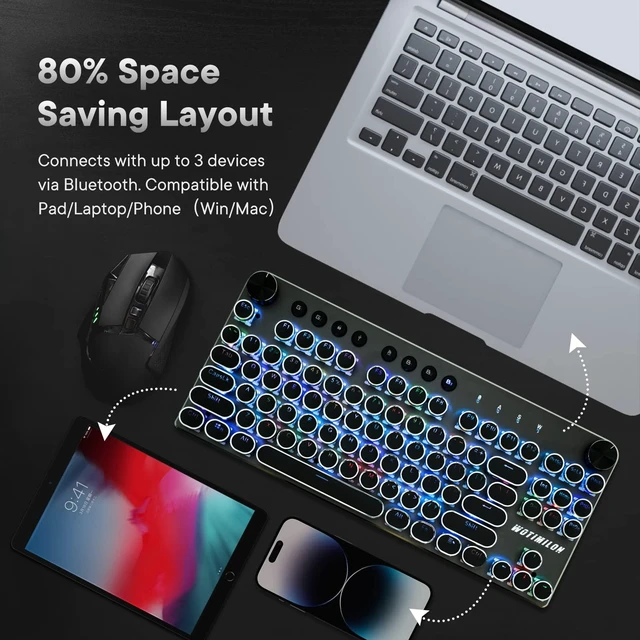 Alt view image 12 of 14 - Wireless Typewriter Keyboard Mechanical Gaming TKL, Tri-Mode, Clicky Switch