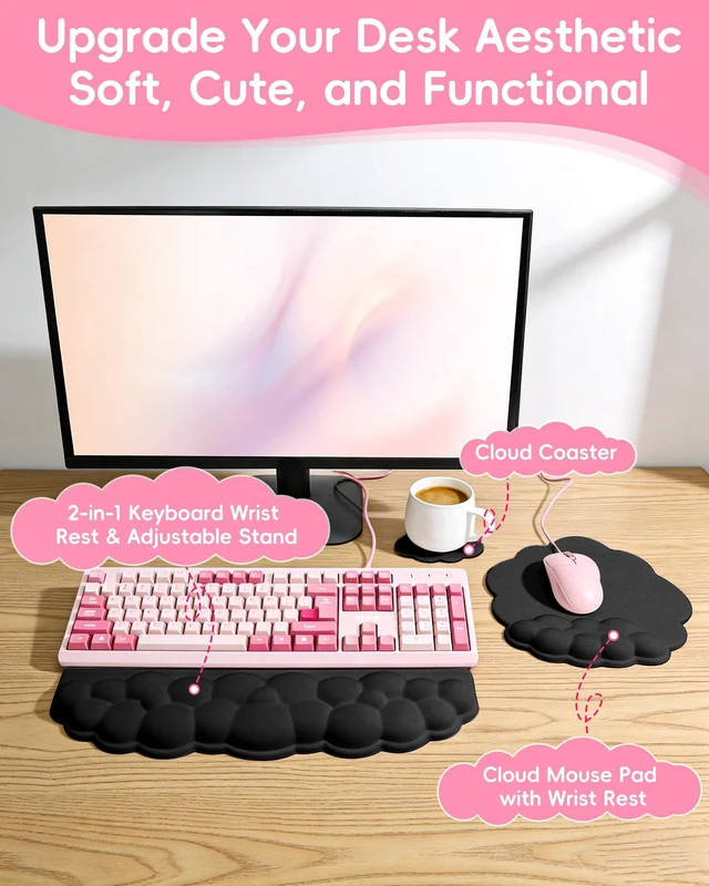 Alt view image 9 of 14 - Ergonomic Cloud Wrist Rest Set for Keyboard and Mouse, Black