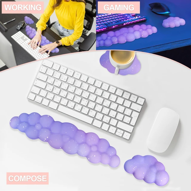 Alt view image 13 of 14 - Silky Cloud Wrist Rest Set for Keyboard & Mouse, 16.9", Purple Star