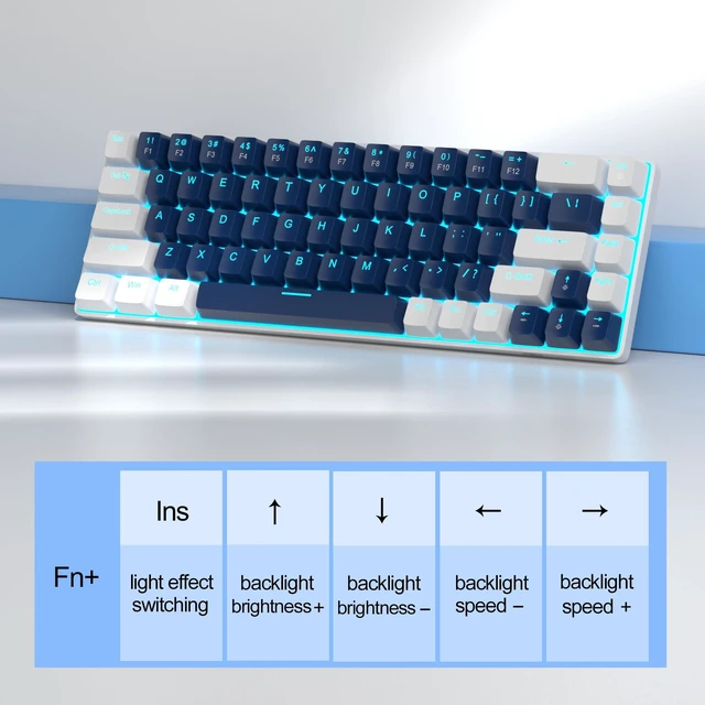 Alt view image 12 of 14 - Mechanical Gaming Keyboard, MK-Box LED Backlit Compact 68 Keys Mini Wired Office Keyboard with Blue Switch for Windows Laptop PC Mac - Blue/White