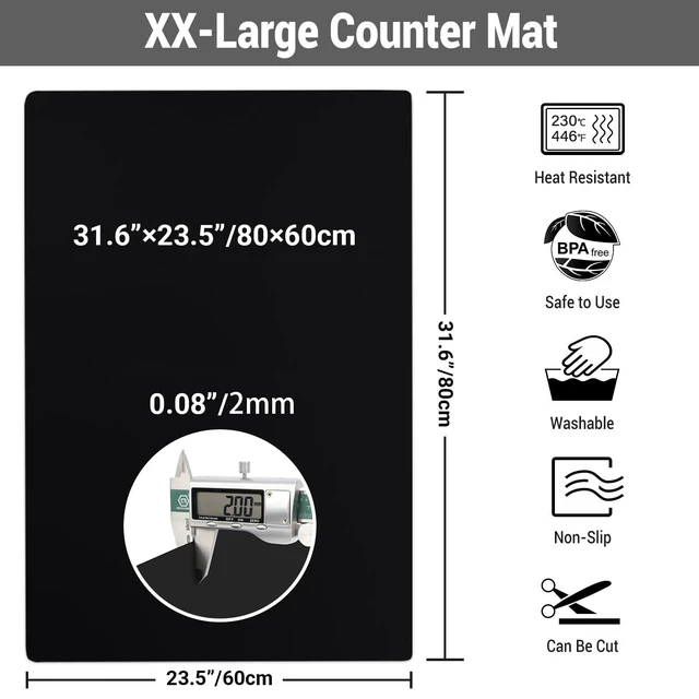Alt view image 10 of 14 - 31.6"x23.5" Large Silicone Kitchen Counter Mat, 2mm Thick Heat Resistant Silicone Countertop Protector Mat Cover for Baking Air Fryer Toaster Oven Microwave Coffee Maker Cutting Board Drill Black
