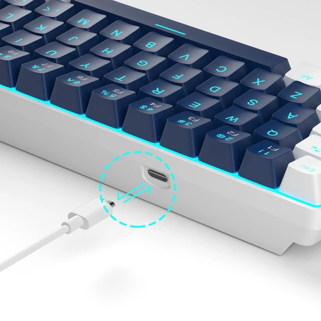 Alt view image 14 of 14 - Mechanical Gaming Keyboard, MK-Box LED Backlit Compact 68 Keys Mini Wired Office Keyboard with Blue Switch for Windows Laptop PC Mac - Blue/White