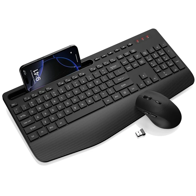 Alt view image 8 of 14 - Wireless Keyboard and Mouse Combo - Full-Sized, Ergonomic Wrist Rest