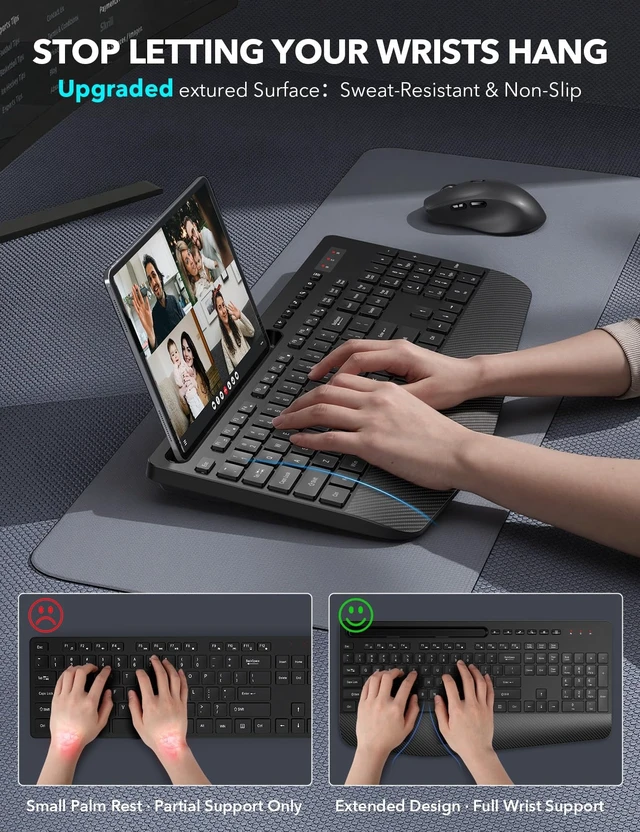 Alt view image 9 of 14 - Wireless Keyboard and Mouse Combo - Full-Sized, Ergonomic Wrist Rest