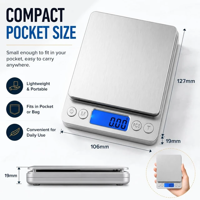 Alt view image 11 of 14 - 500g x 0.01g High Precision Jewelry Scale, Digital Gold Gram Scale | Coin Scale with Stainless Steel Platform Backlit LCD & Tare Function, Portable Pocket Scale for Jewelry, Coins, Gold, Silver