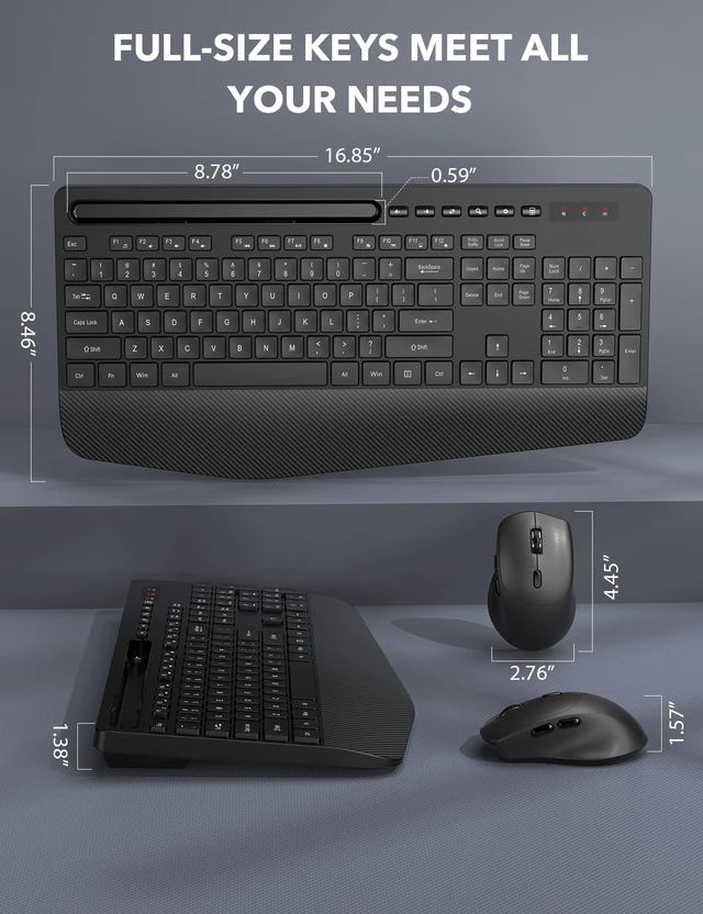 Alt view image 14 of 14 - Wireless Keyboard and Mouse Combo - Full-Sized, Ergonomic Wrist Rest