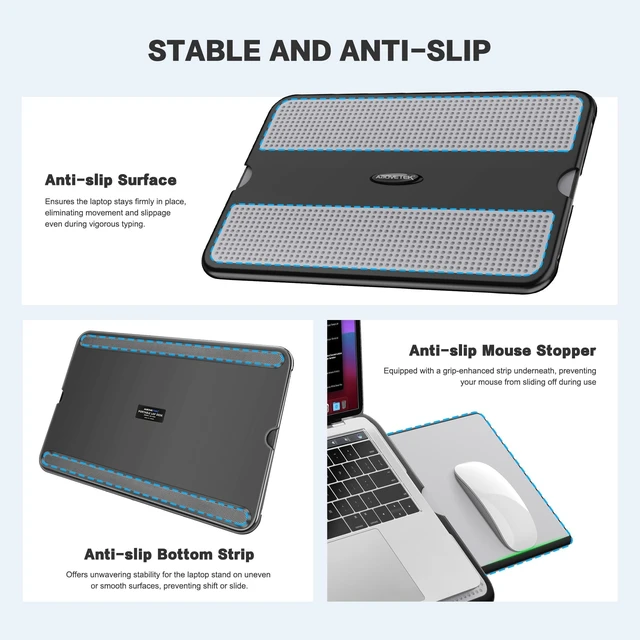 Alt view image 14 of 14 - Portable Laptop Lap Desk w/Retractable Left/Right Mouse Pad Tray, Non-Slip Heat Shield Tablet Notebook Computer Stand Table w/Sturdy Stable Work Surface for Bed Sofa Couch or Travel