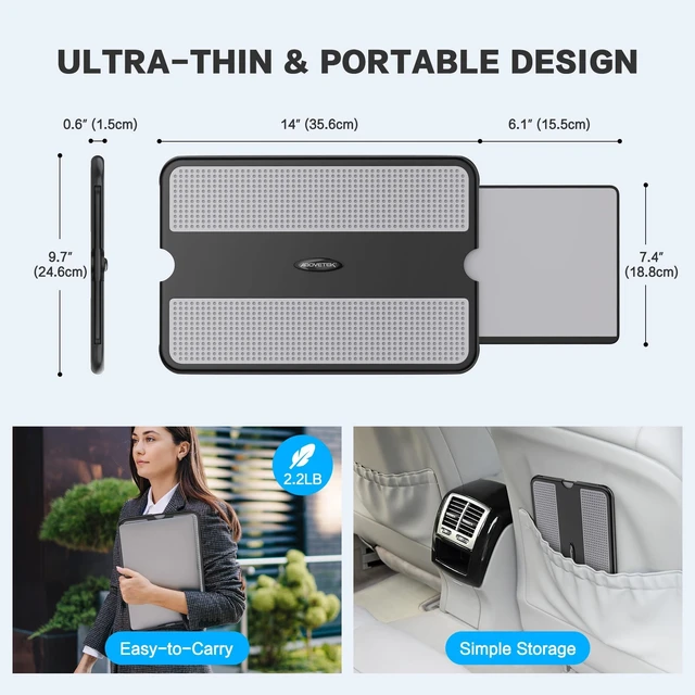 Alt view image 12 of 14 - Portable Laptop Lap Desk w/Retractable Left/Right Mouse Pad Tray, Non-Slip Heat Shield Tablet Notebook Computer Stand Table w/Sturdy Stable Work Surface for Bed Sofa Couch or Travel
