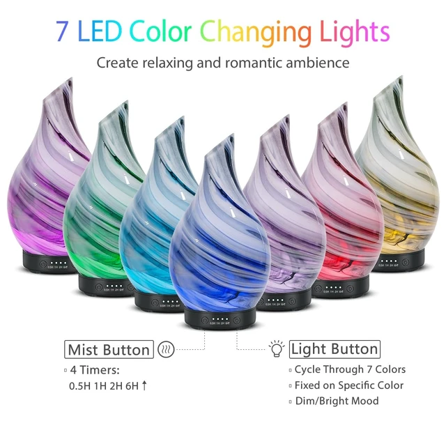 Alt view image 10 of 14 - Essential Oil Diffuser for Home Fragrance & Aromatherapy 150ml | Waterless Auto-Off, 4 Timer Setting, 7 Colors Night Light, Quiet Glass Diffuser for Bedroom,Living Room, Gifts for Women